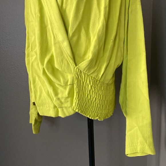 Vintage Cache Lime Green Wrap Top Long Sleeve Blouse 90s - Picture 3 of 9